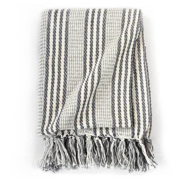 vidaXL Cotton Throw Striped 220x250 cm Grey and White