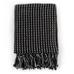 vidaXL Checked Cotton Throw 125x150 cm Black