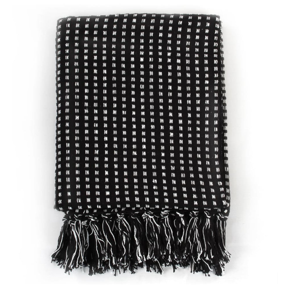 vidaXL Checked Cotton Throw 125x150 cm Black