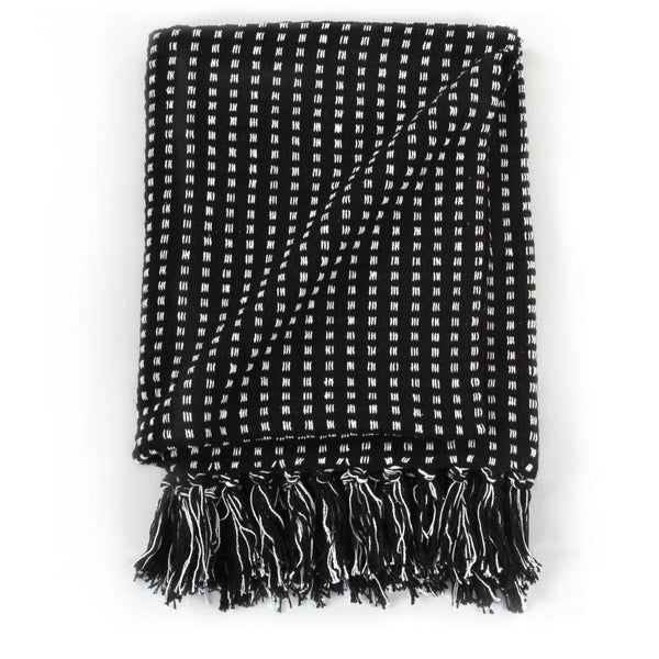 vidaXL Checked Cotton Throw 125x150 cm Black