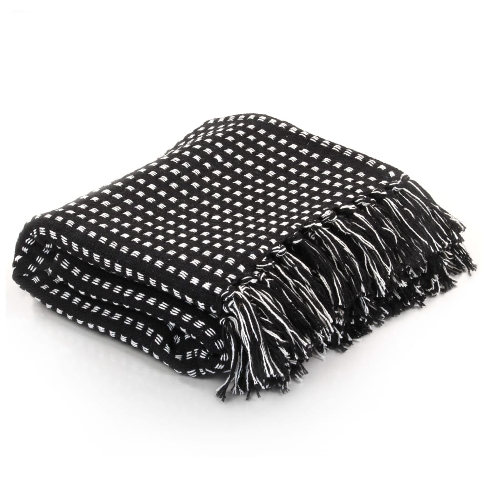 vidaXL Cotton Throw Plaid 160x210 cm Black