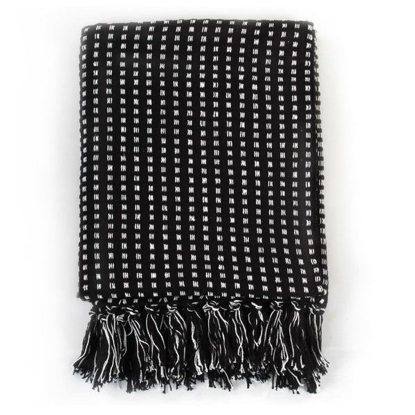 vidaXL Cotton Throw Plaid 160x210 cm Black