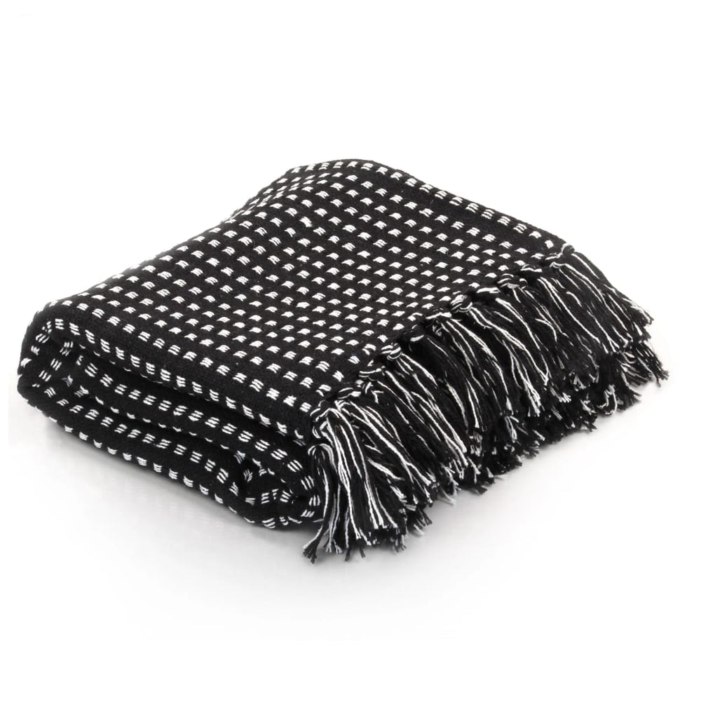 vidaXL Plaid Cotton Checkered 220x250 cm Black