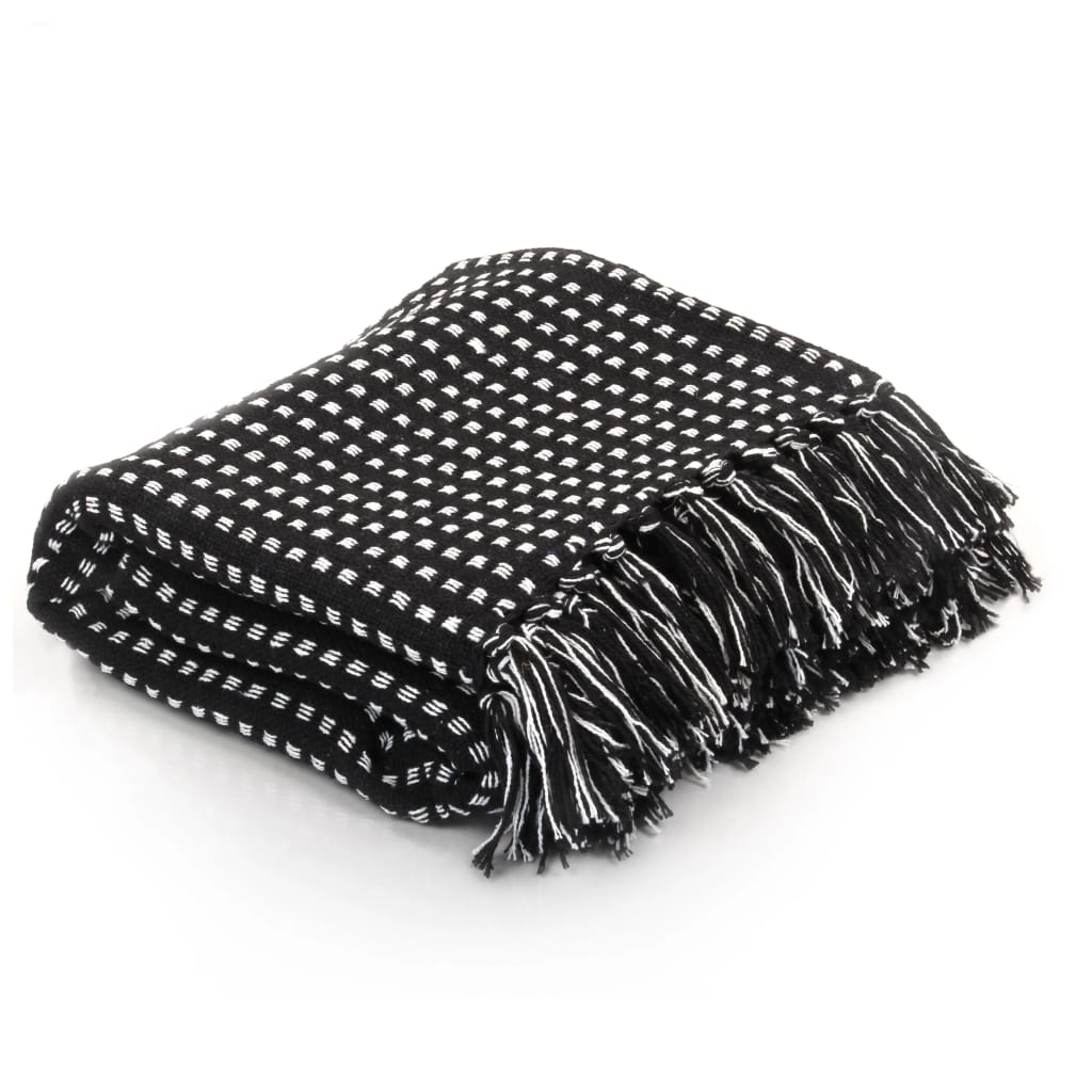 vidaXL Plaid Cotton Checkered 220x250 cm Black