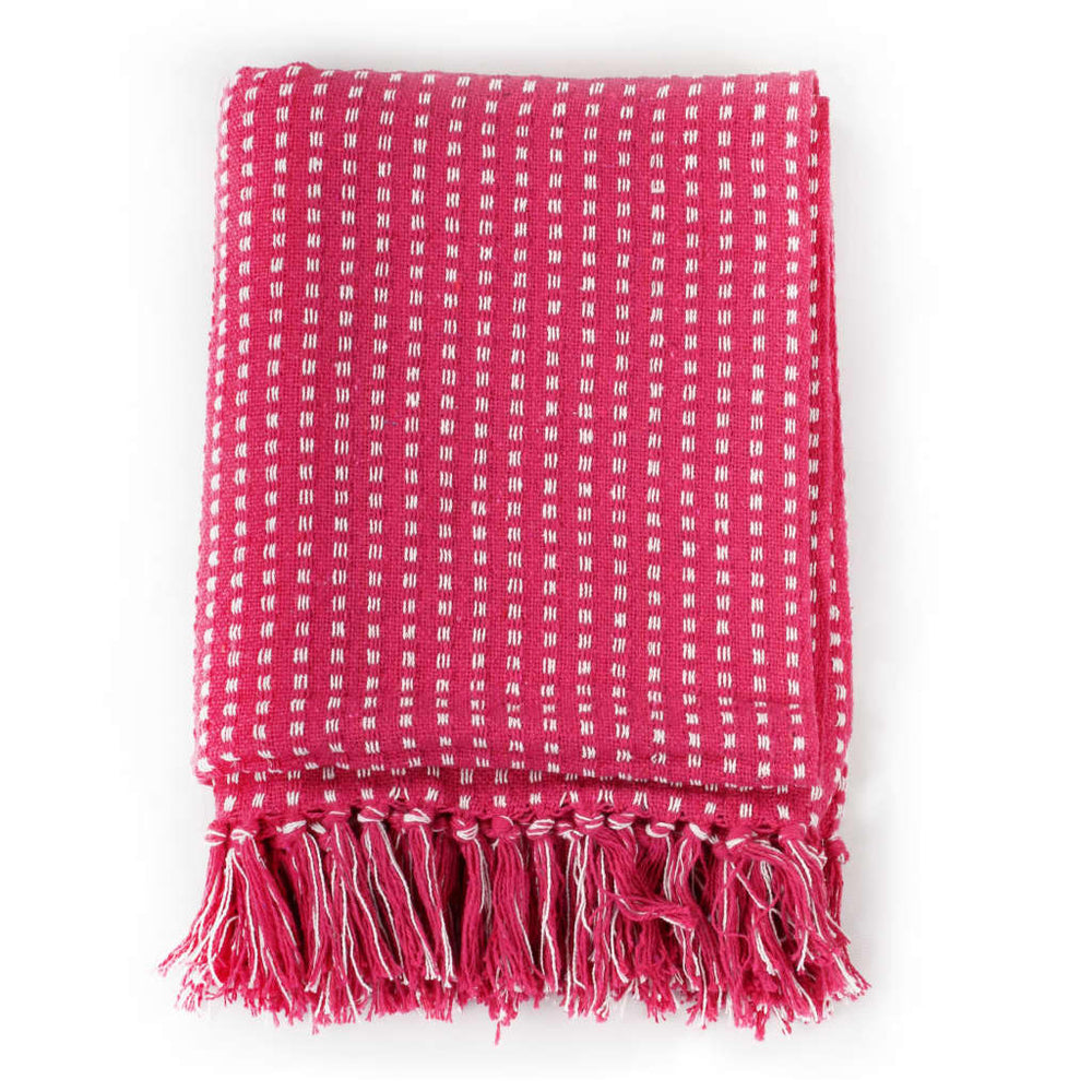 vidaXL Checkered Cotton Throw 160x210 cm Pink