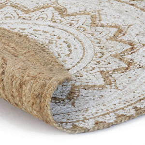 vidaXL Braided Jute Rug Printed 90 cm Round