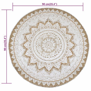 vidaXL Braided Jute Rug Printed 90 cm Round