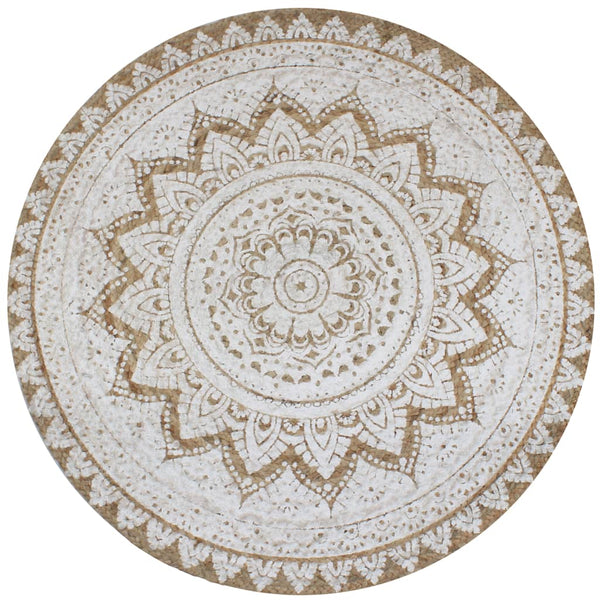 vidaXL Braided Jute Printed Rug 120 cm Round