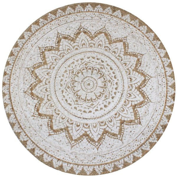 vidaXL Jute Braided Printed Rug 150 cm Round