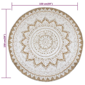 vidaXL Jute Braided Printed Rug 150 cm Round