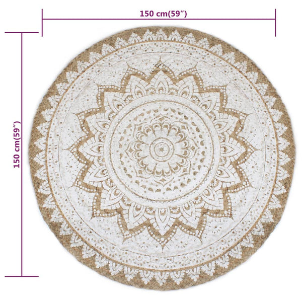 vidaXL Jute Braided Printed Rug 150 cm Round