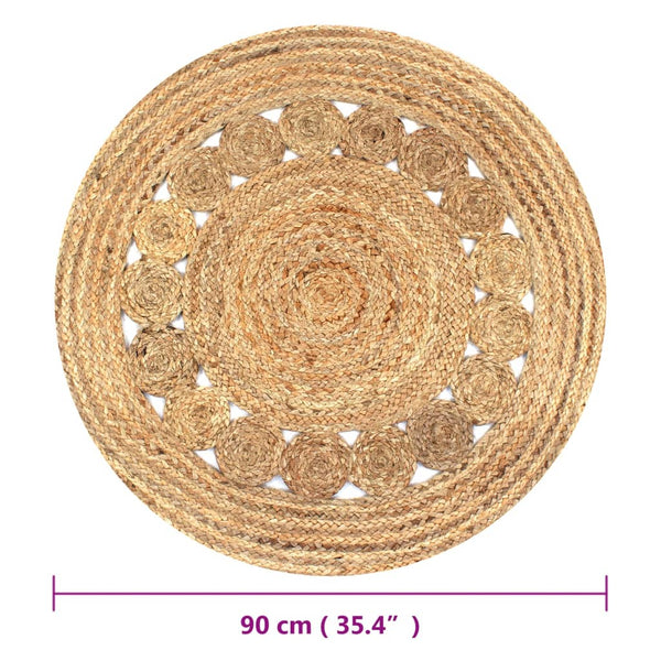 vidaXL Rug Braided Jute 90 cm Round