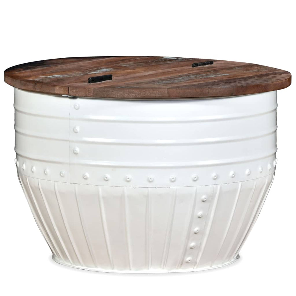 vidaXL Coffee Table Solid Reclaimed Wood White Drum-shaped