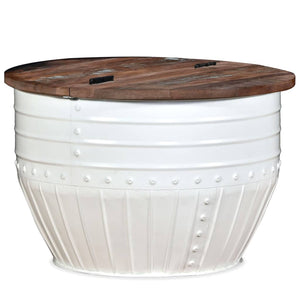 vidaXL Coffee Table Solid Reclaimed Wood White Drum-shaped