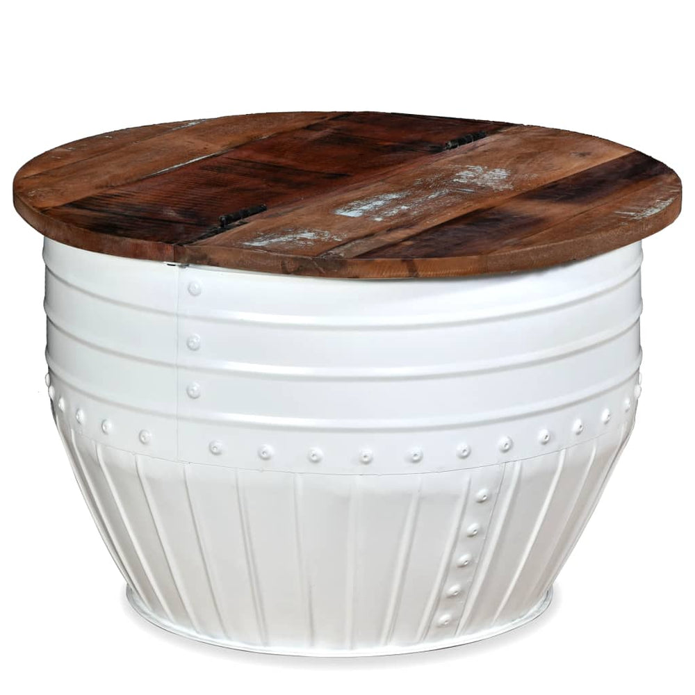 vidaXL Coffee Table Solid Reclaimed Wood White Drum-shaped