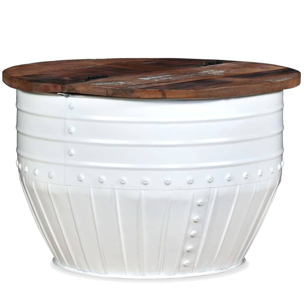 vidaXL Coffee Table Solid Reclaimed Wood White Drum-shaped