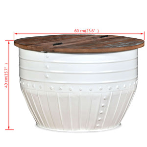 vidaXL Coffee Table Solid Reclaimed Wood White Drum-shaped