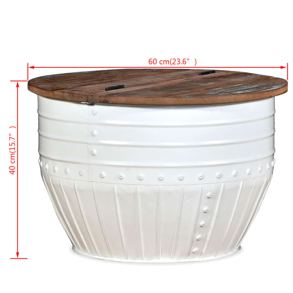 vidaXL Coffee Table Solid Reclaimed Wood White Drum-shaped