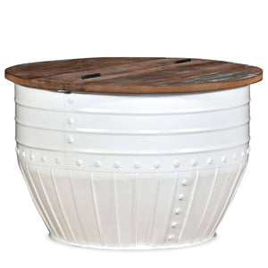 vidaXL Coffee Table Solid Reclaimed Wood White Drum-shaped