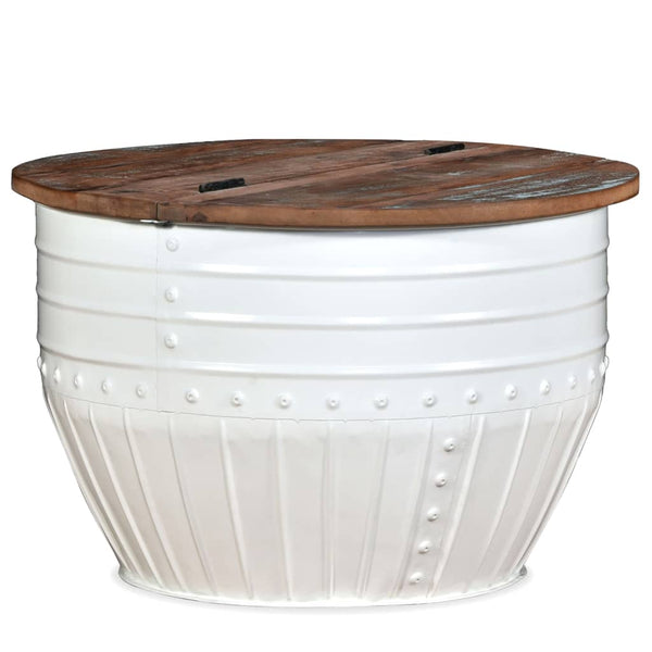 vidaXL Coffee Table Solid Reclaimed Wood White Drum-shaped