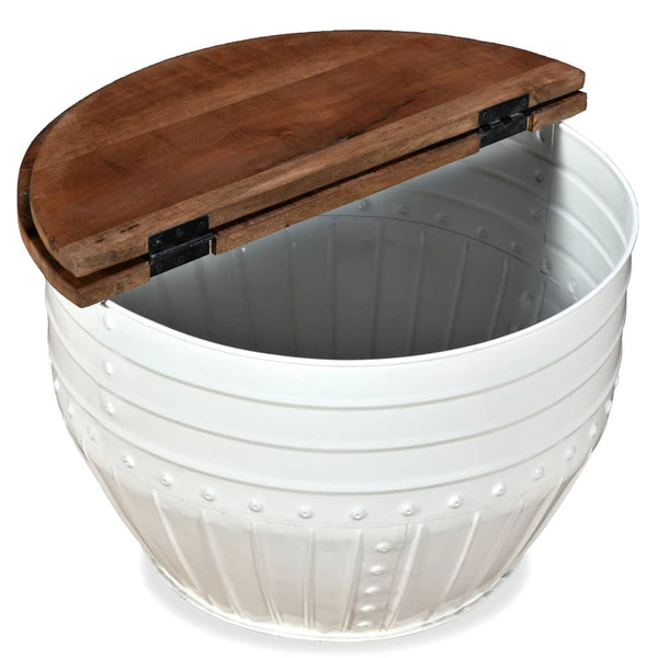 vidaXL Coffee Table Solid Reclaimed Wood White Drum-shaped
