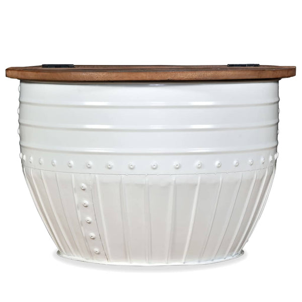 vidaXL Coffee Table Solid Reclaimed Wood White Drum-shaped