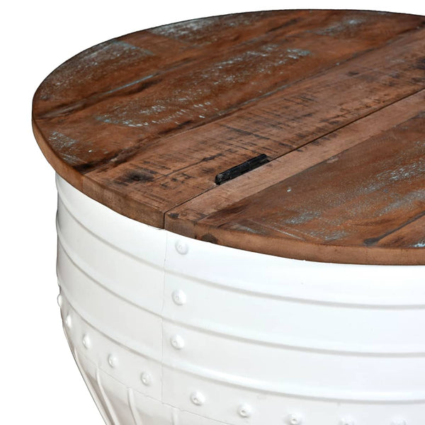 vidaXL Coffee Table Solid Reclaimed Wood White Drum-shaped