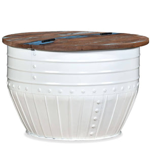 vidaXL Coffee Table Solid Reclaimed Wood White Drum-shaped