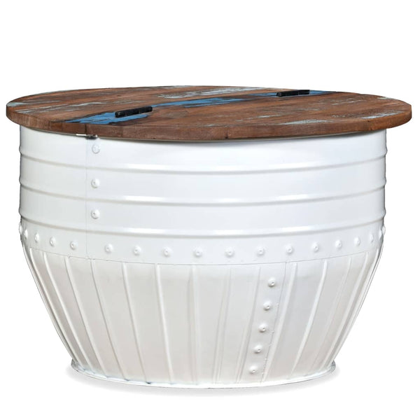vidaXL Coffee Table Solid Reclaimed Wood White Drum-shaped