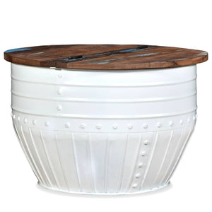 vidaXL Coffee Table Solid Reclaimed Wood White Drum-shaped