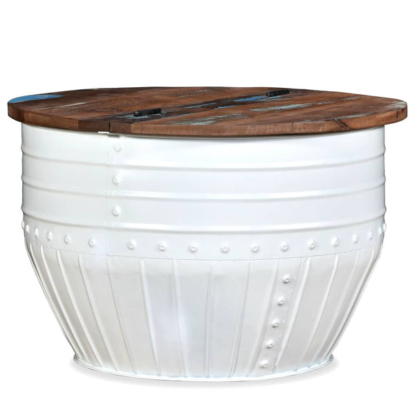 vidaXL Coffee Table Solid Reclaimed Wood White Drum-shaped