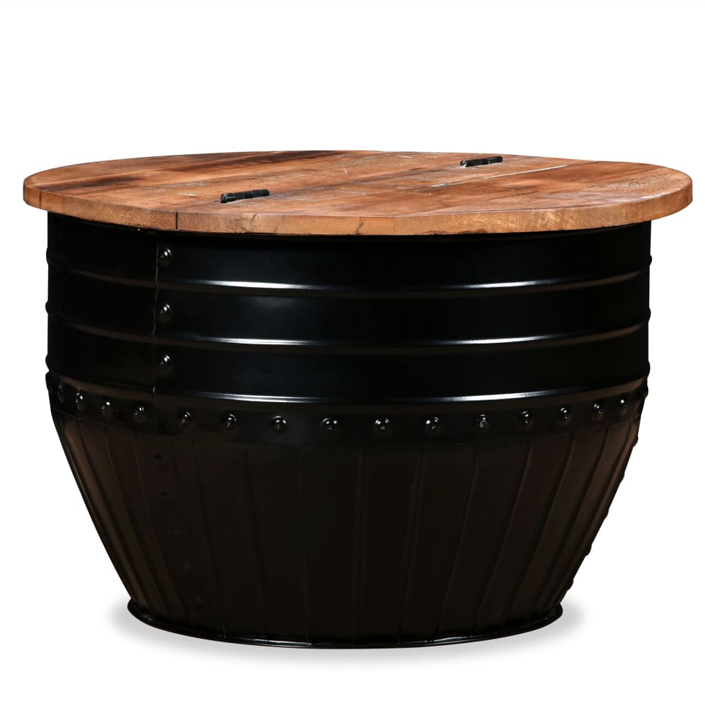 vidaXL Coffee Table Reclaimed Wood Solid Black Drum-Shaped