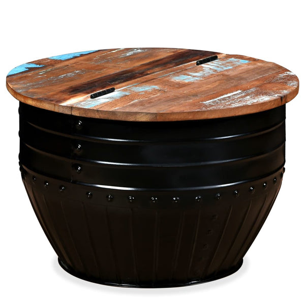 vidaXL Coffee Table Reclaimed Wood Solid Black Drum-Shaped