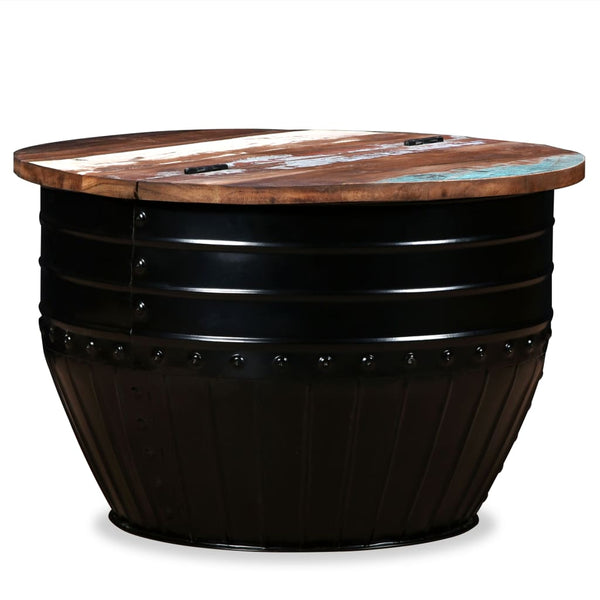 vidaXL Coffee Table Reclaimed Wood Solid Black Drum-Shaped