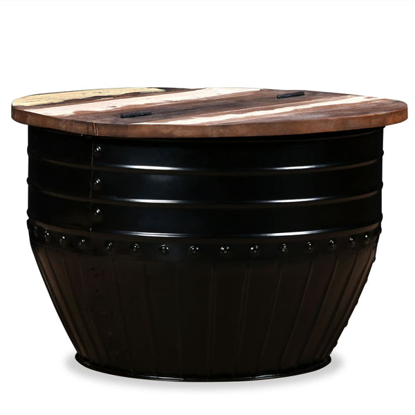 vidaXL Coffee Table Reclaimed Wood Solid Black Drum-Shaped