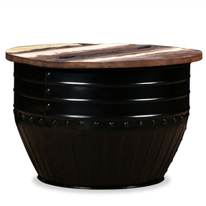 vidaXL Coffee Table Reclaimed Wood Solid Black Drum-Shaped