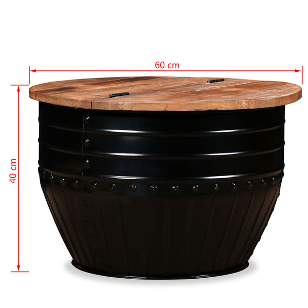 vidaXL Coffee Table Reclaimed Wood Solid Black Drum-Shaped