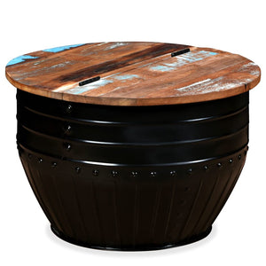 vidaXL Coffee Table Reclaimed Wood Solid Black Drum-Shaped