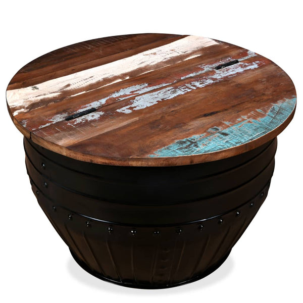 vidaXL Coffee Table Reclaimed Wood Solid Black Drum-Shaped