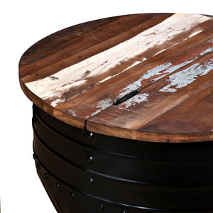 vidaXL Coffee Table Reclaimed Wood Solid Black Drum-Shaped