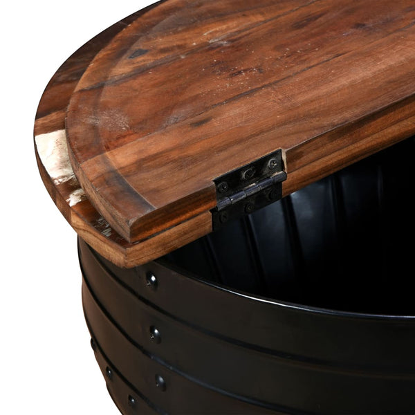 vidaXL Coffee Table Reclaimed Wood Solid Black Drum-Shaped