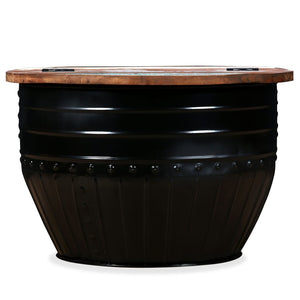 vidaXL Coffee Table Reclaimed Wood Solid Black Drum-Shaped