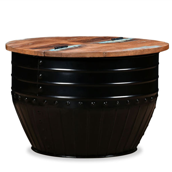 vidaXL Coffee Table Reclaimed Wood Solid Black Drum-Shaped