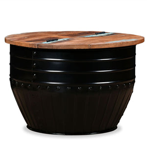 vidaXL Coffee Table Reclaimed Wood Solid Black Drum-Shaped