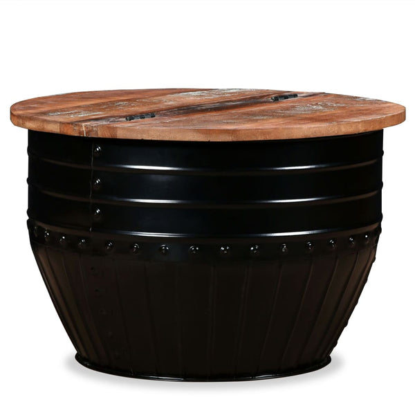 vidaXL Coffee Table Reclaimed Wood Solid Black Drum-Shaped