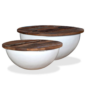 vidaXL 2-Piece Solid Reclaimed Wood Coffee Table Set White Bowl Shaped