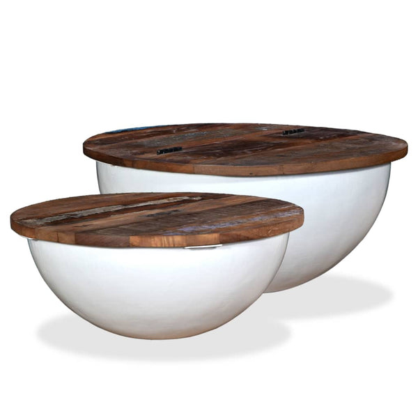 vidaXL 2-Piece Solid Reclaimed Wood Coffee Table Set White Bowl Shaped