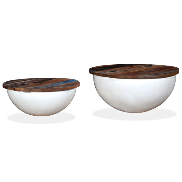 vidaXL 2-Piece Solid Reclaimed Wood Coffee Table Set White Bowl Shaped