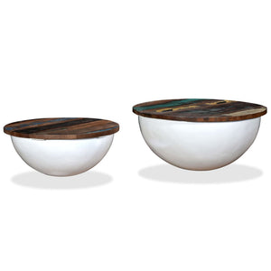 vidaXL 2-Piece Solid Reclaimed Wood Coffee Table Set White Bowl Shaped