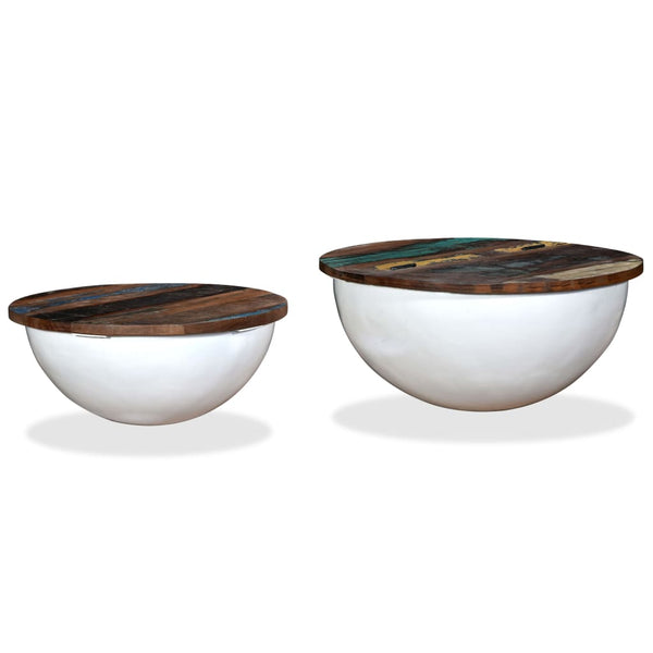 vidaXL 2-Piece Solid Reclaimed Wood Coffee Table Set White Bowl Shaped